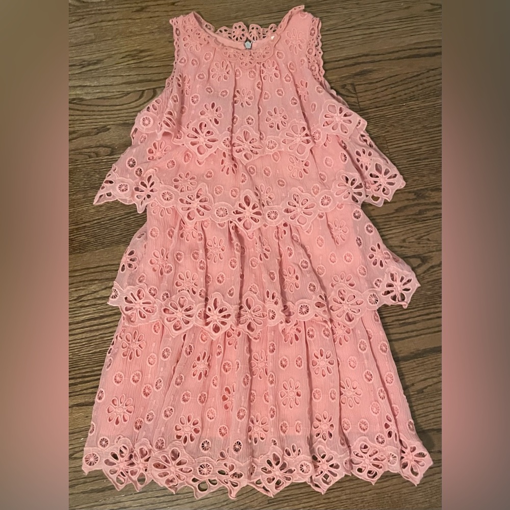 Rebecca Taylor Mock Neck Coral Tiered Dress